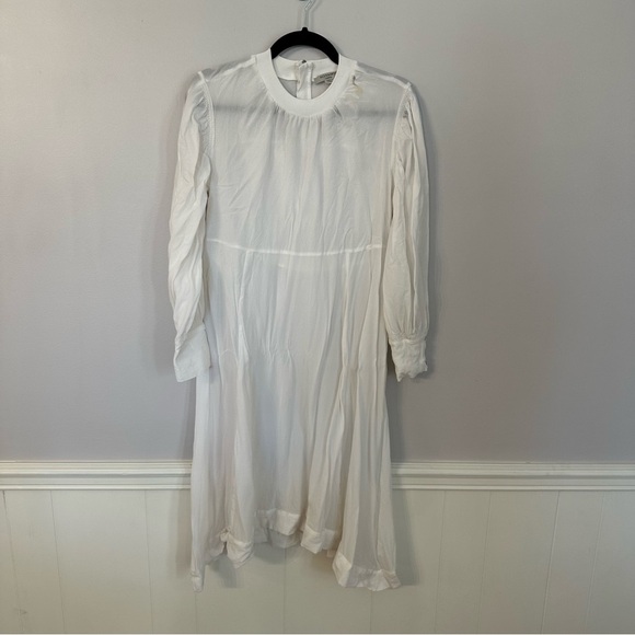 All Saints White Long Buttoned Sleeve Crewneck 100% Cupro Dress Sz L GUC - Picture 11 of 12